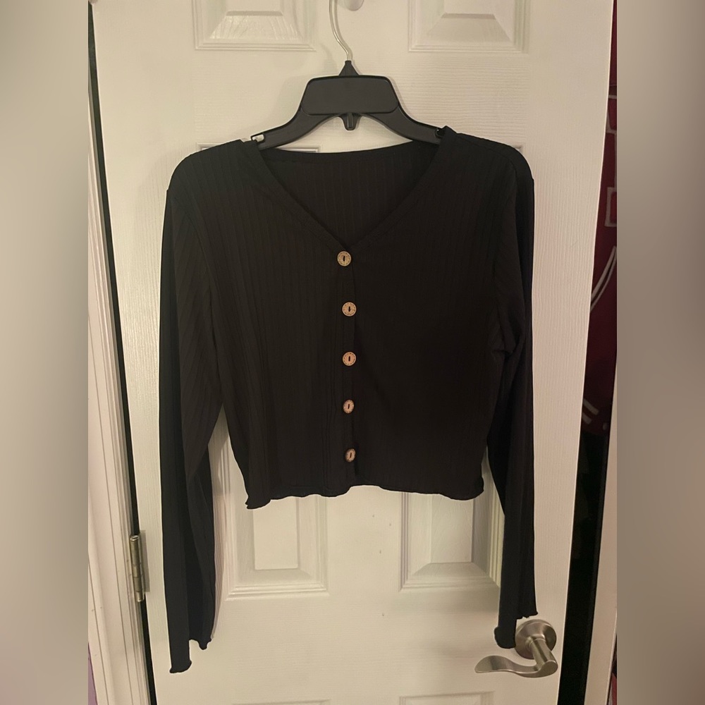 Shein Ribbed Mock Button-Front Top